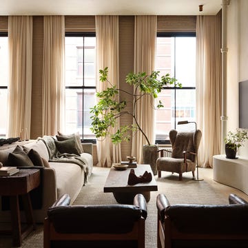 Cozy living room featuring a sofa, chairs, and natural decor.