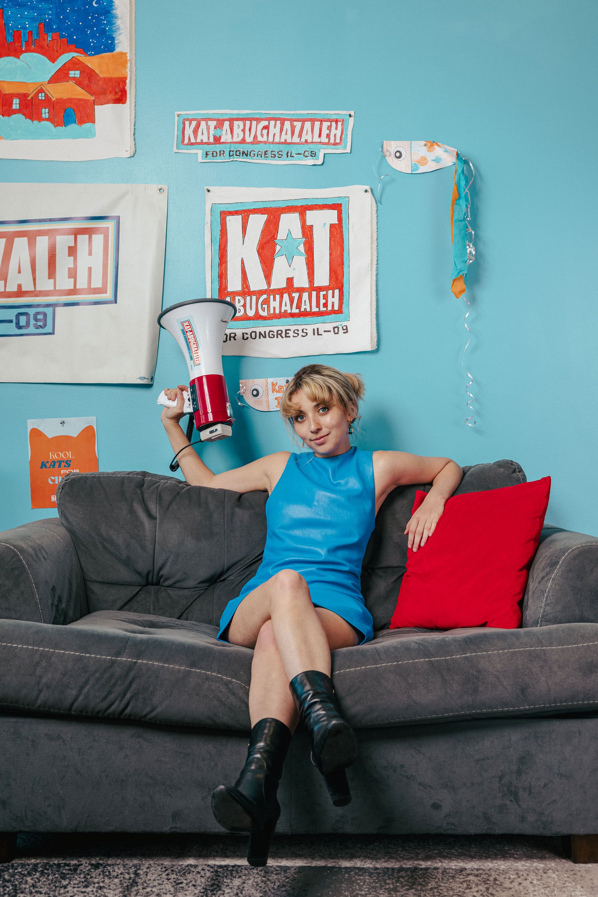 Kat Abughazaleh holding a megaphone