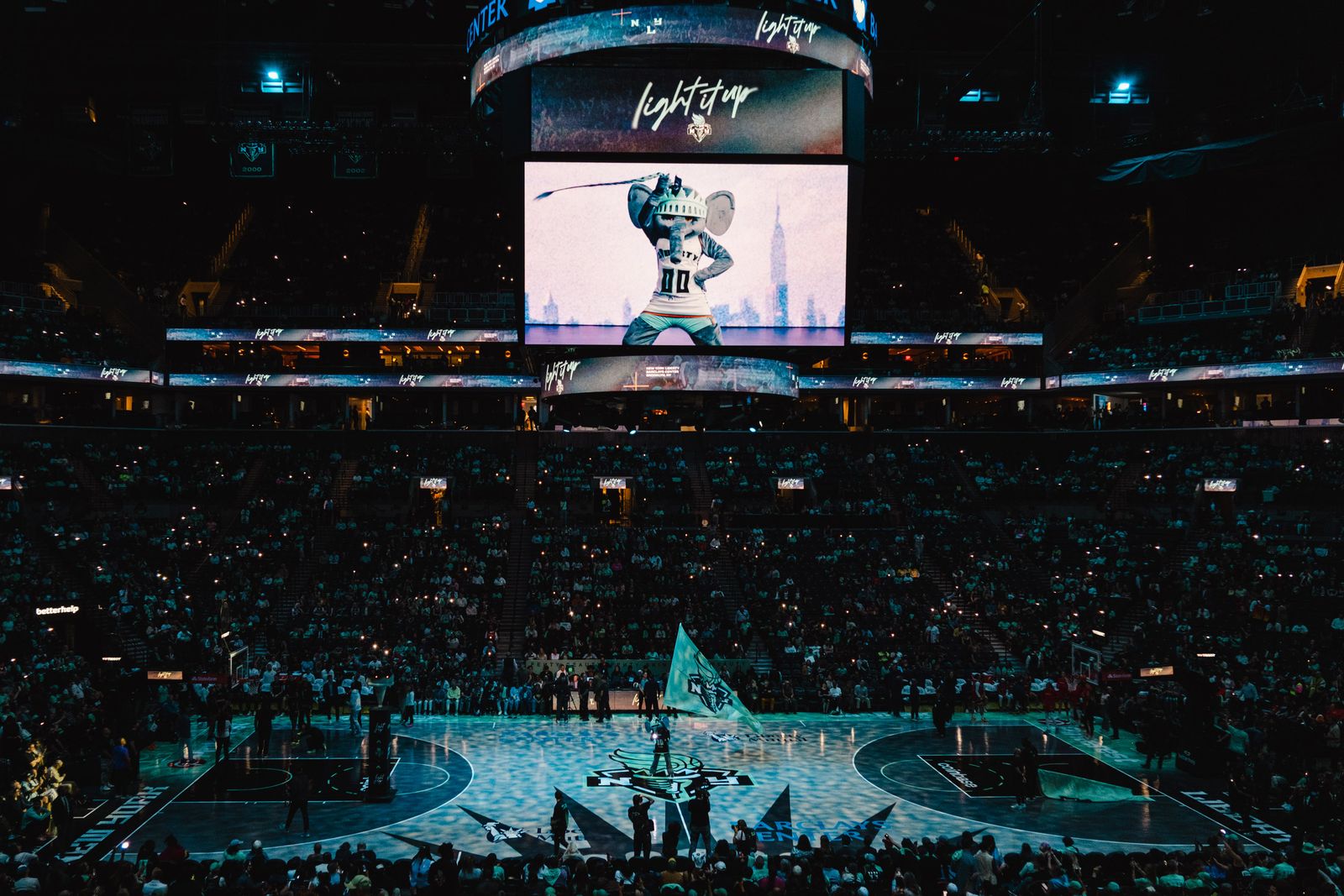A wide shot of the Barclays Arena.