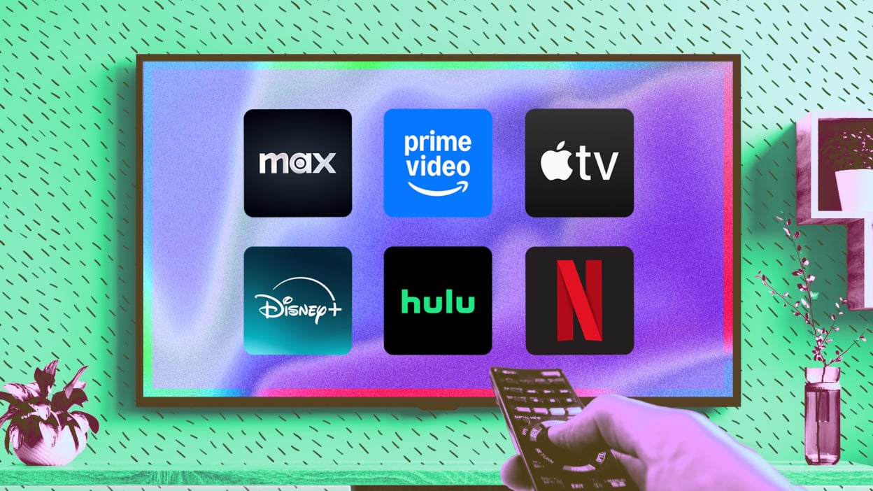 Logo images of Max, Amazon, Apple, Disney, Hulu, and Netflix