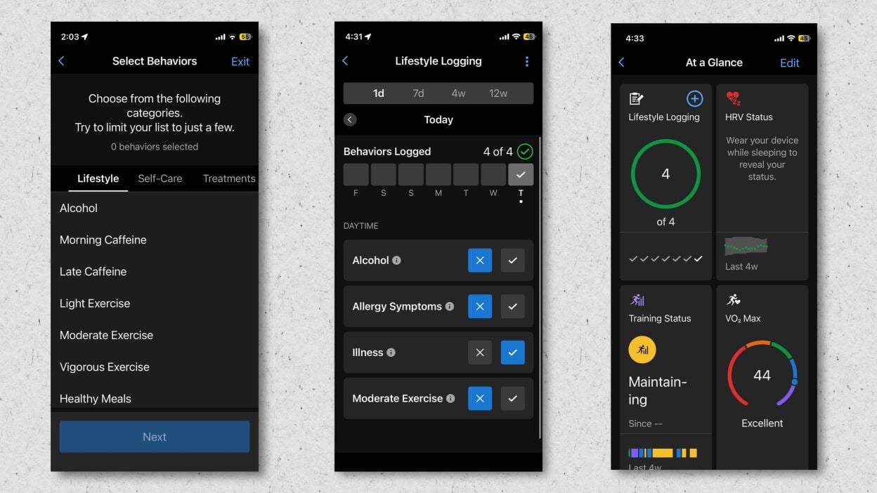 Garmin Connect screenshots