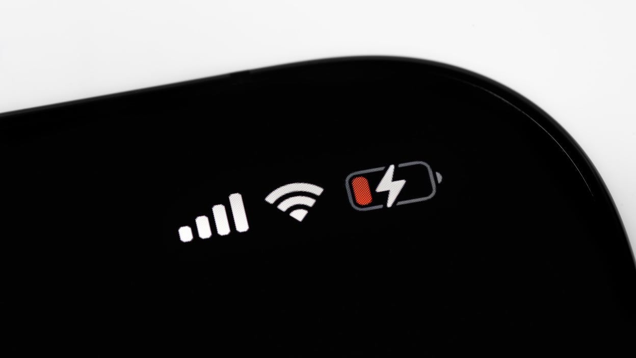 A charging iPhone with low battery 