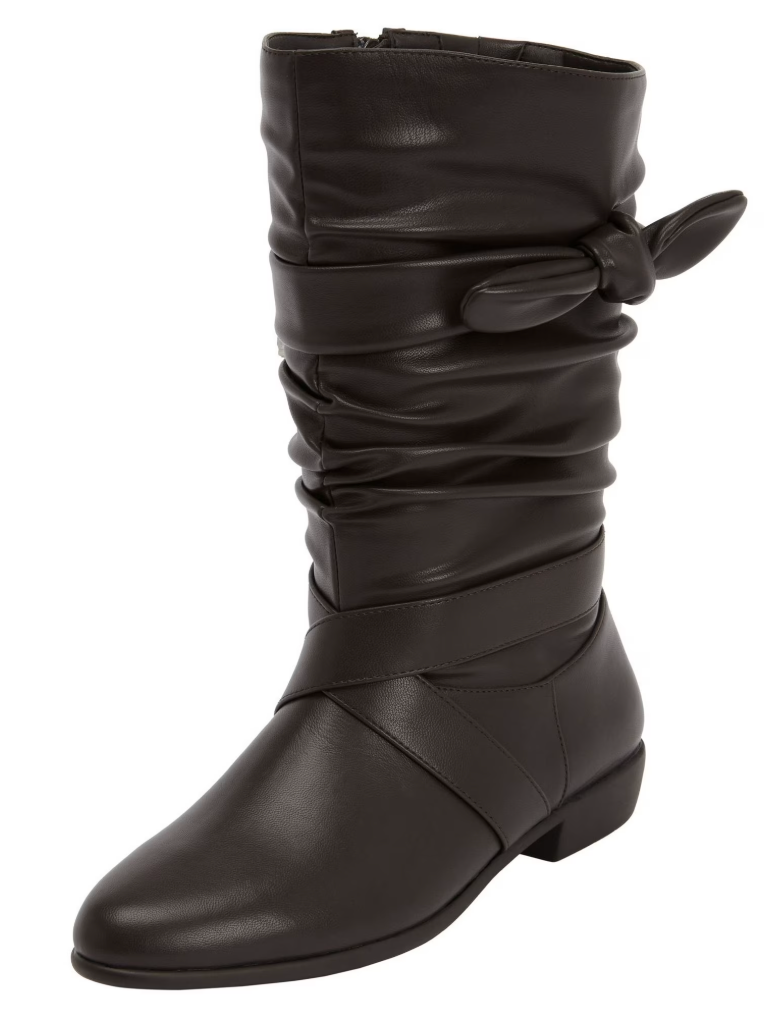 Slouchy knee-high boot with a scrunched design and side bow detail