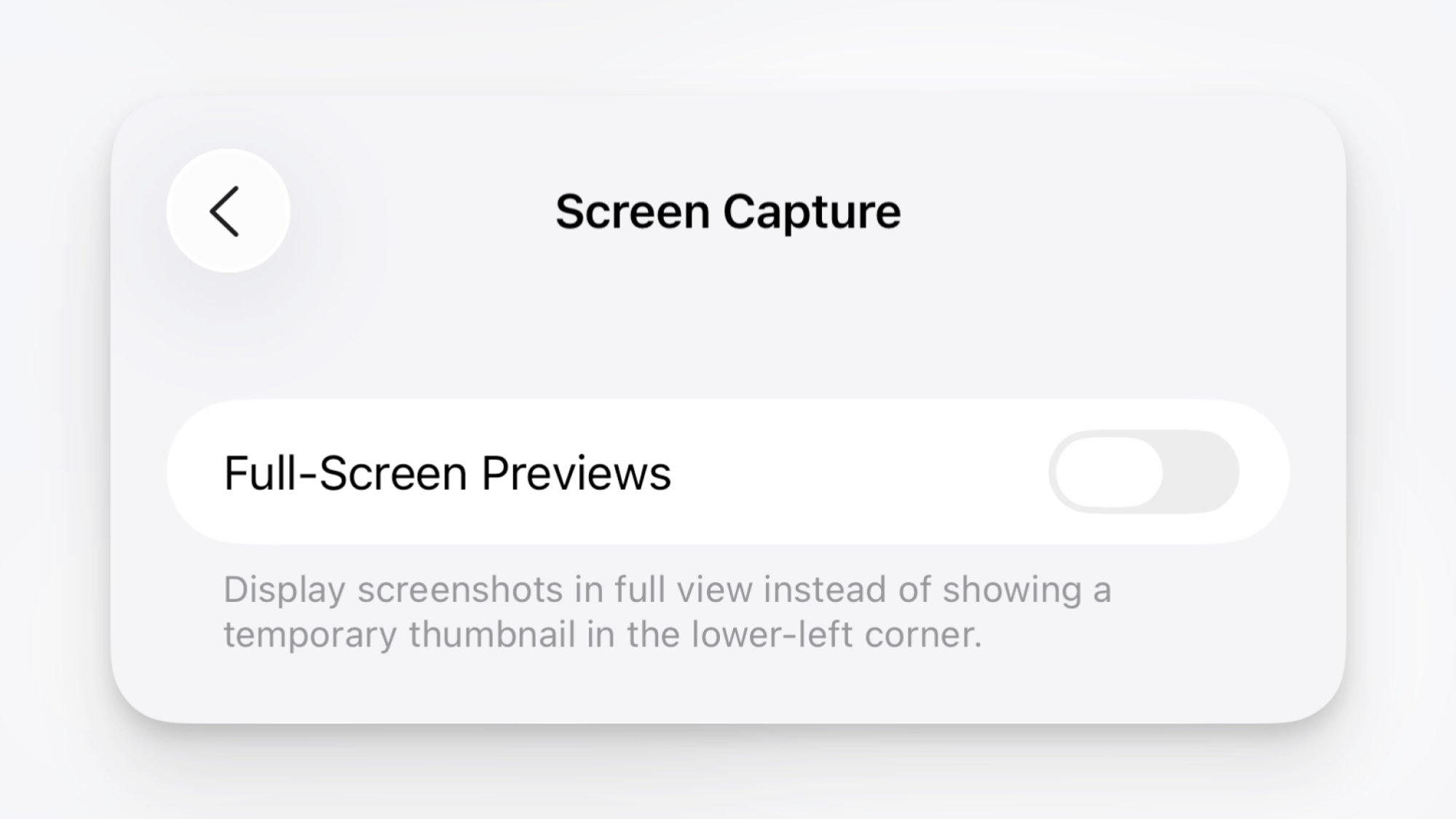 Disable full-screen previews for screenshots.