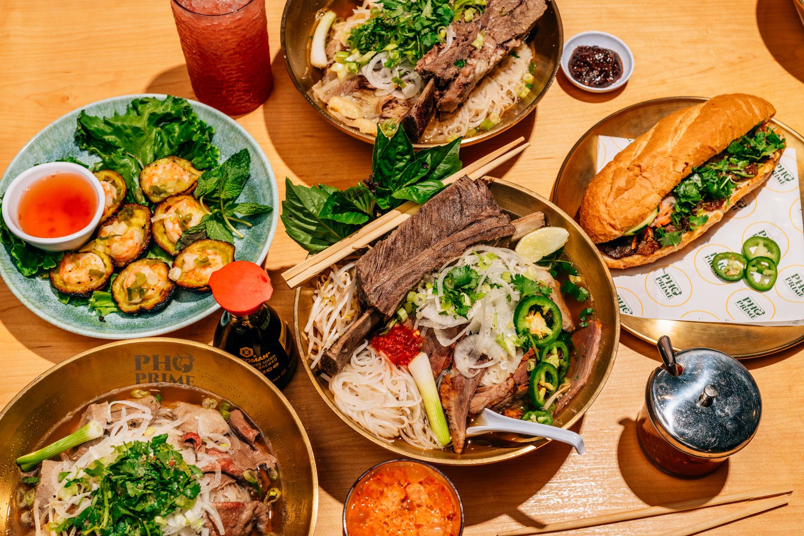 A spread of dishes at Pho Prime in Pearland TX