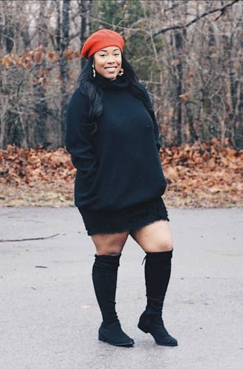 Reviewer wearing black dress