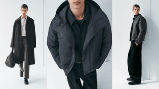 Three models wearing the latest Uniqlo U fallwinter collection.